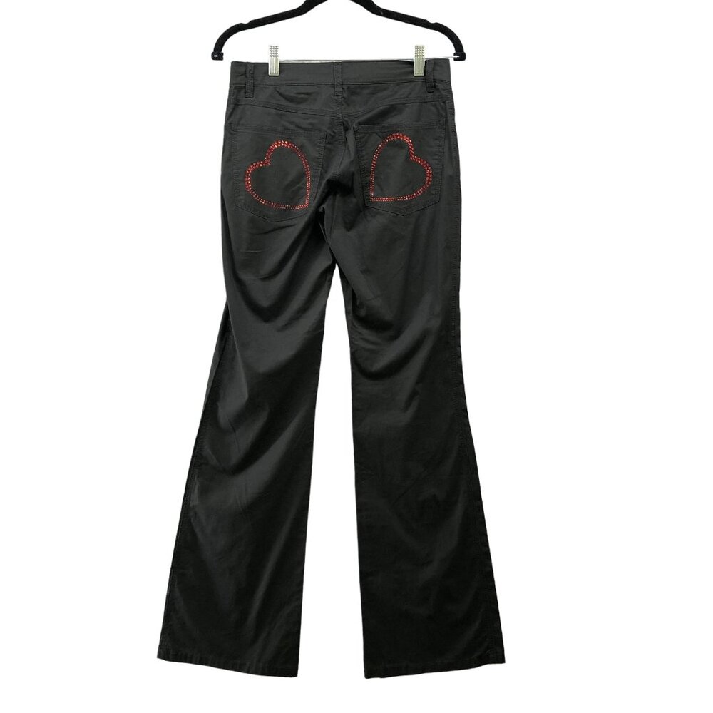Moschino Black Flare Pants with Red Heart Accents